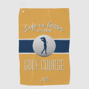 Life is Better Quote Golf Monogrammed Yellow Blue Golf Towel