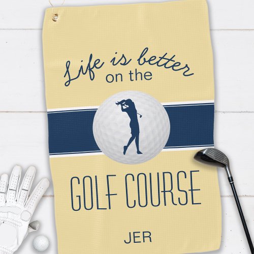 Life is Better Quote Golf Monogrammed Yellow Blue Golf Towel