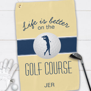 Life is Better Quote Golf Monogrammed Yellow Blue Towel
