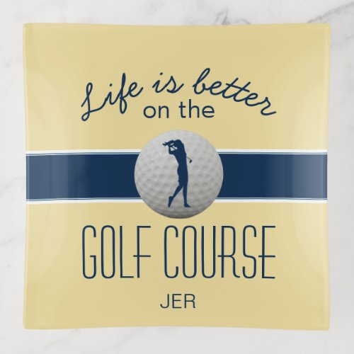Life is Better Quote Golf Monogrammed Yellow White Trinket Tray