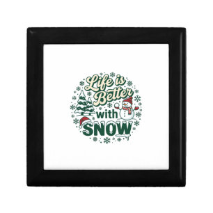 Life Is Better Snow Christmas Snowman Trees Snowfl Gift Box
