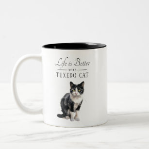 Life is Better Tuxedo Cat Two-Tone Coffee Mug