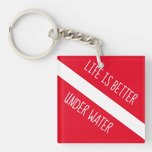 Life is better underwater red diver down flag keychain