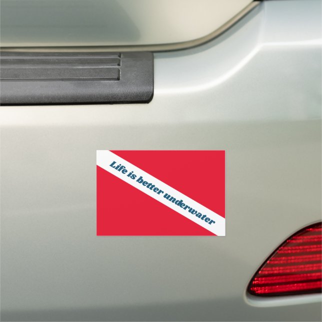 Life is better underwater scuba diver down flag car magnet (In Situ)