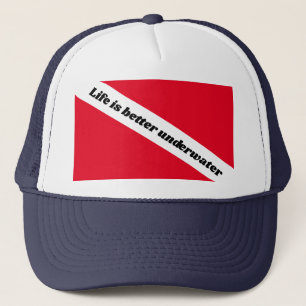 Life is better underwater scuba diver down flag trucker hat