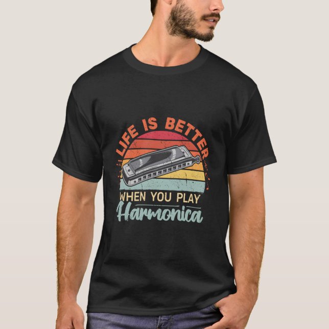 Life Is Better When You Play Harmonica Retro Harmo T-Shirt (Front)