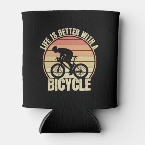 Life is better with a bicycle Retro Biker Can Cool Can Cooler