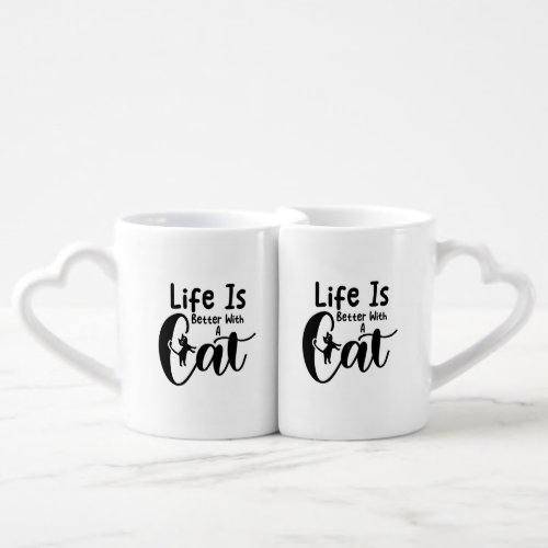 Life is better with a cat coffee mug set