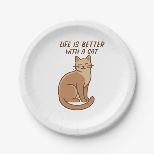 Life Is Better With a Cat – Cute Cat Lover Design Paper Plates (Front)
