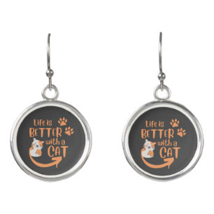 life is better with a cat earrings