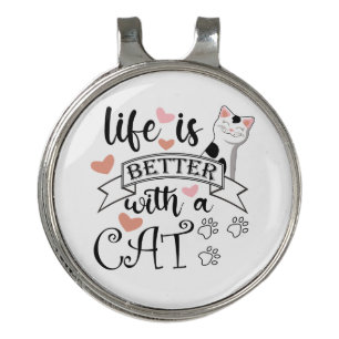 Life is Better With a Cat quote slogan Golf Hat Clip