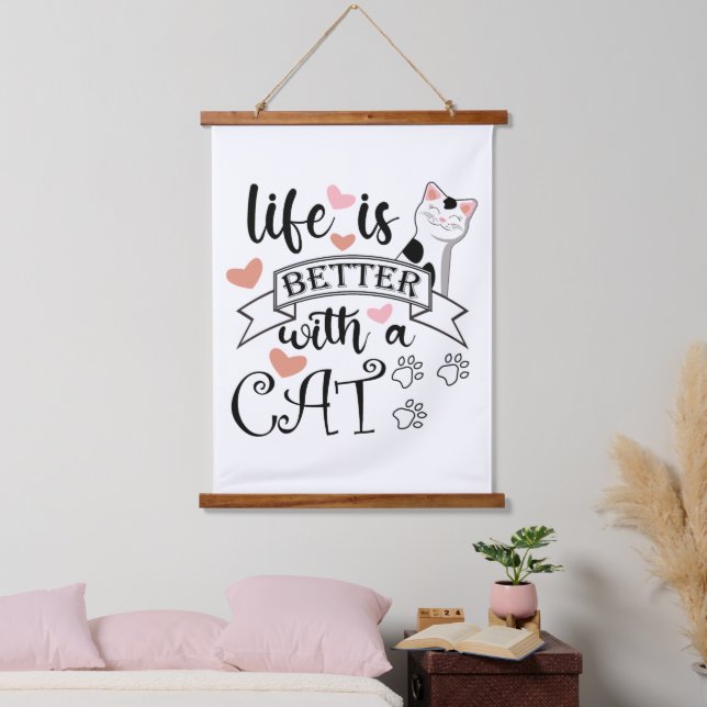 Life is Better With a Cat quote slogan Hanging Tapestry (Bedroom)