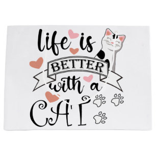 Life is Better With a Cat quote slogan Large Gift Bag