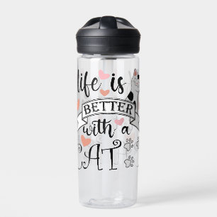 Life is Better With a Cat quote slogan Water Bottle