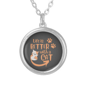 life is better with a cat silver plated necklace