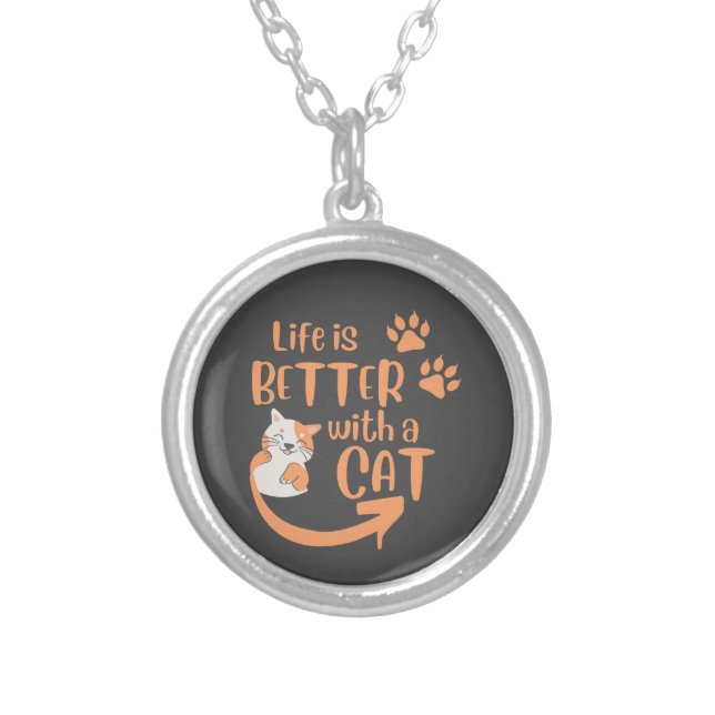 life is better with a cat silver plated necklace (Front)