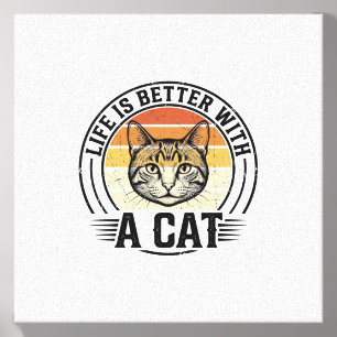 Life Is Better With A Cat Vintage Cat Shirt Design Canvas Photo Tile