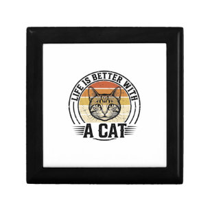 Life Is Better With A Cat Vintage Cat Shirt Design Gift Box