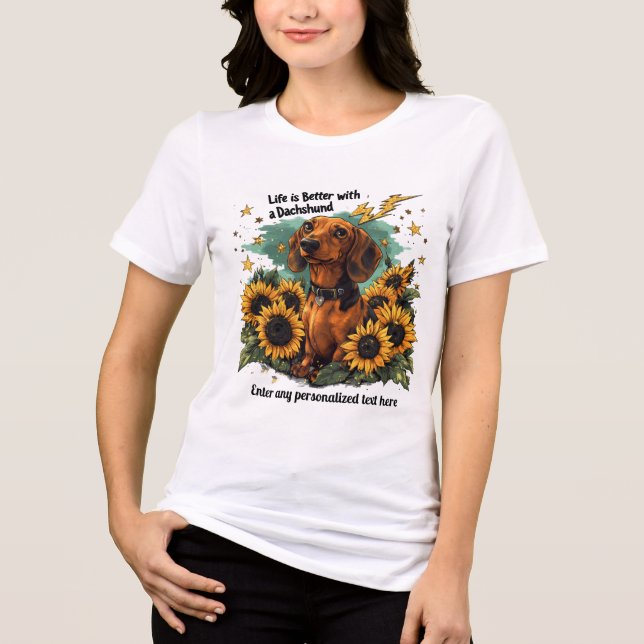 Life is Better With A Dachshund Sunflowers Sparkle Tri-Blend Shirt (Front)