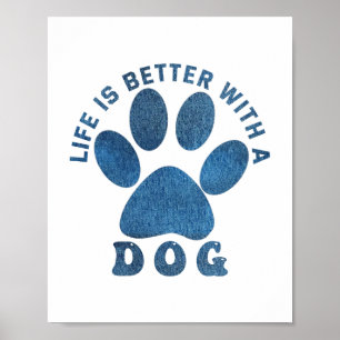 Life is Better With A Dog Blue Textured Text Poster