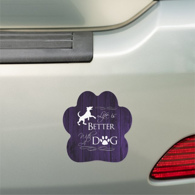 Life is better with a Dog Car Magnet - Purple (In Situ)
