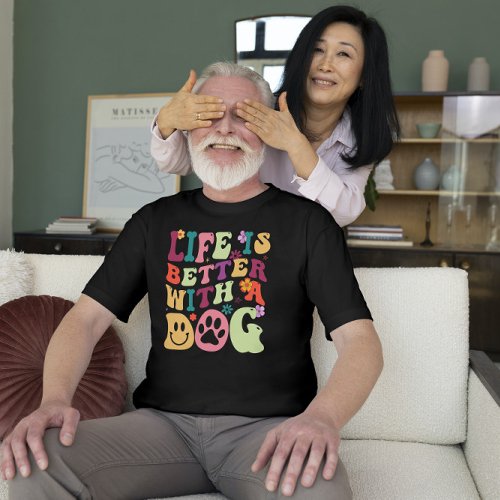 Life is better with a dog _ colorful groovy design Tri_Blend shirt