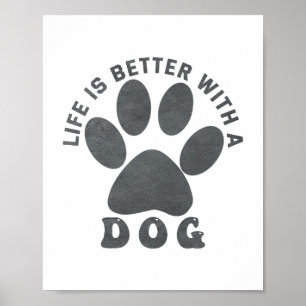 Life is Better With A Dog Gray Textured Text  Poster