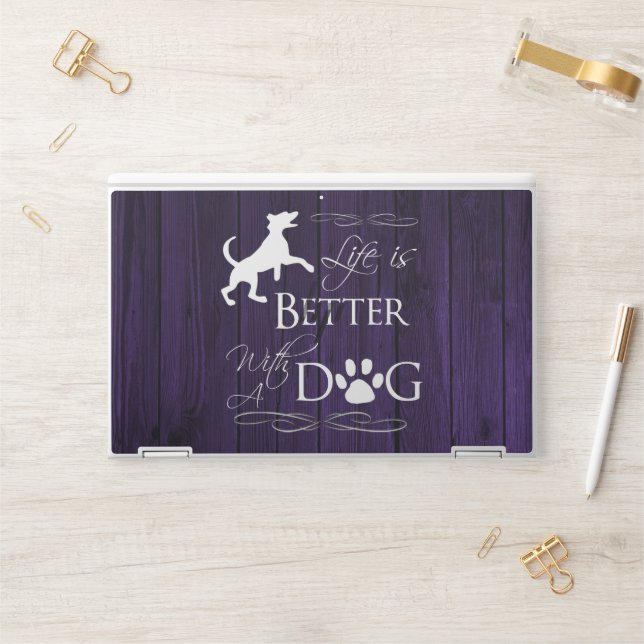 Life is better with a Dog HP Laptop Skin - Purple (Desk)