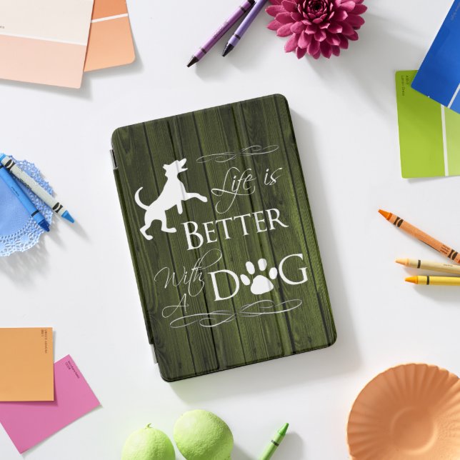 Life is better with a Dog iPad Air Cover - Green (Desk)