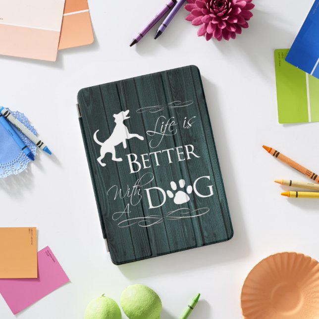 Life is better with a Dog iPad Air Cover - Teal (Desk)