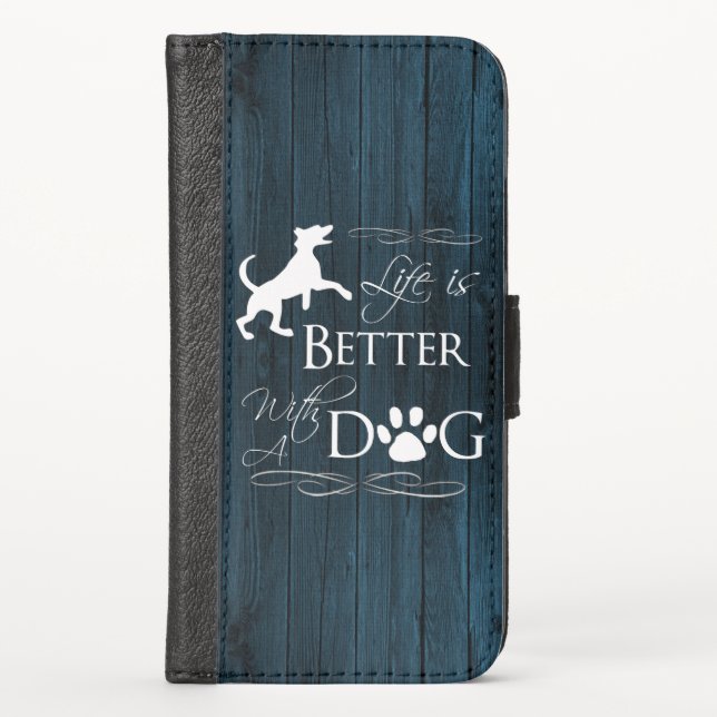 Life is better with a Dog iPhone Wallet - Blue (Front)