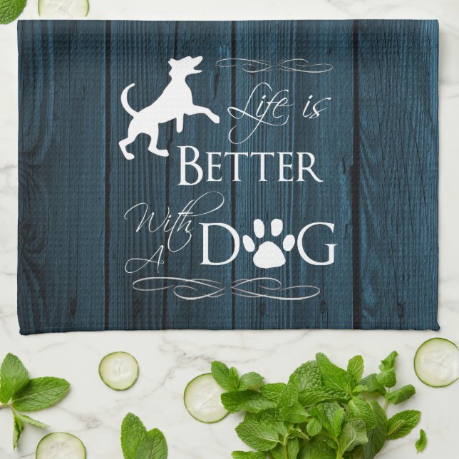 Life is better with a Dog Kitchen Towel - Blue (Folded)