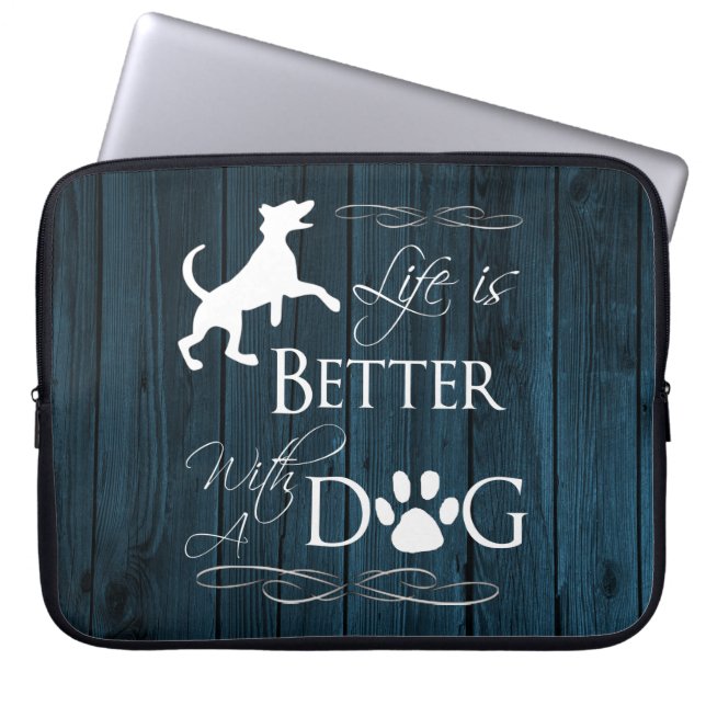 Life is better with a Dog Laptop Sleeve - Blue (Front)
