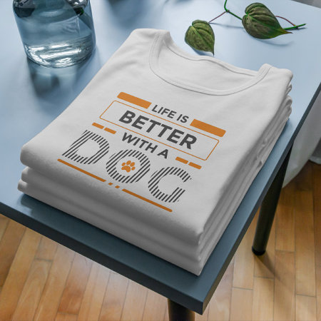 Life Is Better With A Dog Modern Gray And Orange  T-shirt