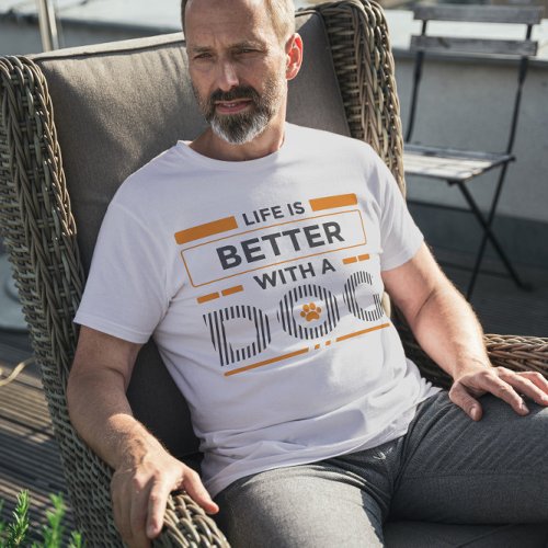 Life is better with a dog modern gray and orange  T_Shirt