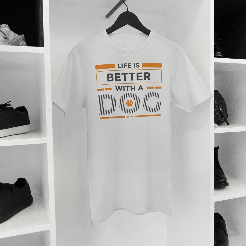 Life is better with a dog modern gray and orange Personalized T-Shirt