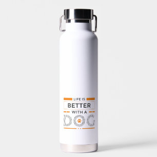 Life is better with a dog modern gray and orange  water bottle