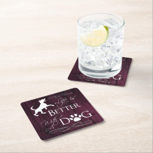 Life is better with a Dog Paper Coaster - Magenta