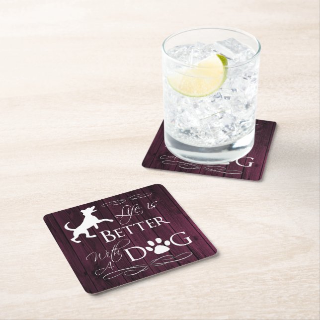 Life is better with a Dog Paper Coaster - Magenta (Insitu)