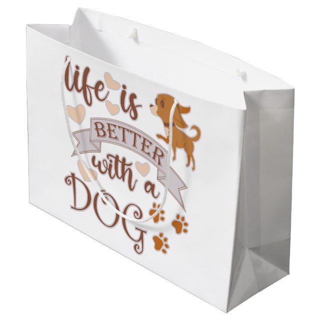Life is Better With a Dog quote funny chihuahua Large Gift Bag (Back Angled)
