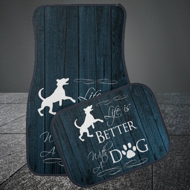 Life is better with a Dog Set of Car Mats - Blue (Blue Life is Better with a Dog Car Mats)