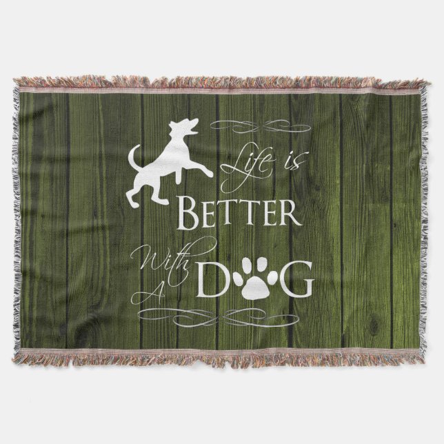Life is better with a Dog Throw Blanket - Green (Front)