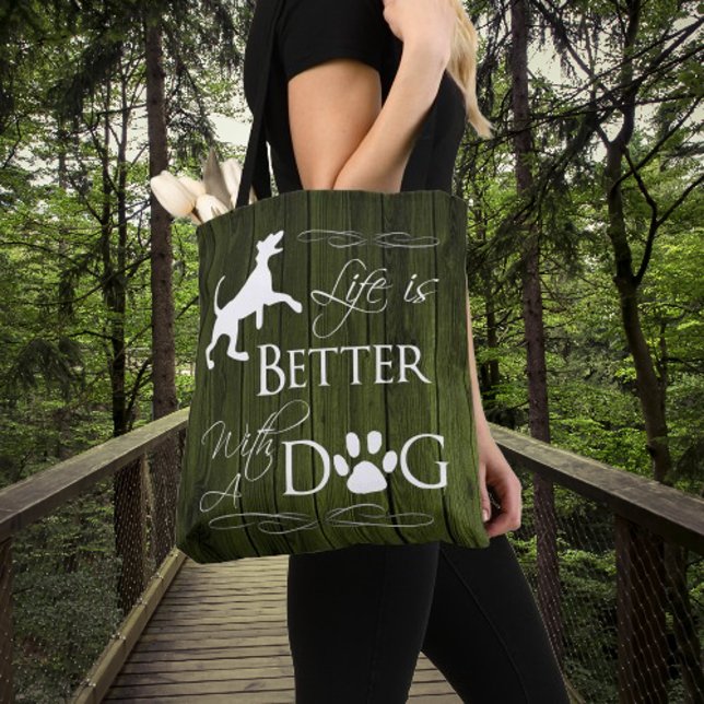 Life is better with a Dog Tote Bag - Green (Green Life is Better with a Dog Tote Bag)