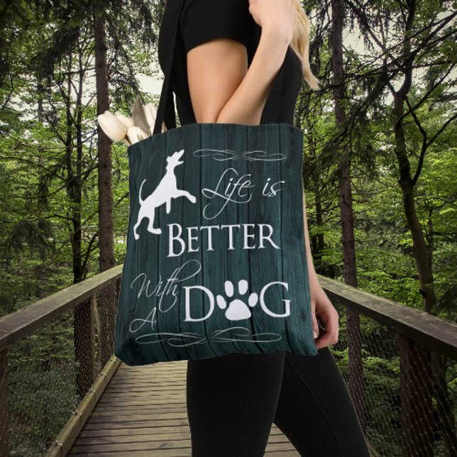 Life is better with a Dog Tote Bag - Teal (Teal Life is Better with a Dog Tote Bag)