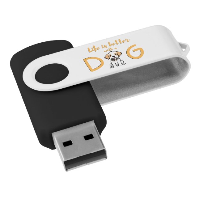 Life is Better With a Dog USB Swivel Flash Drive (Angled)