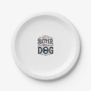 Life Is Better With a Dog Vintage Engraving Design Paper Plates
