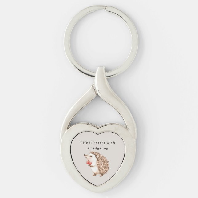 Life is better with a hedgehog hearts keychain (Front)