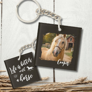 Life Is Better With A Horse Black and White Custom Keychain
