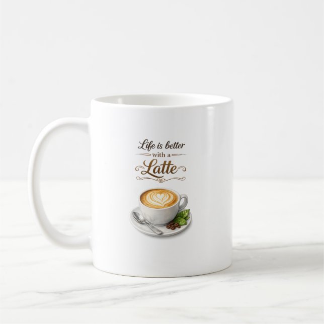Life Is Better With A Latte Coffee Quote Design Mug (Left)