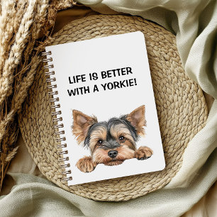Life is better with a yorkie w peeking yorkie notebook